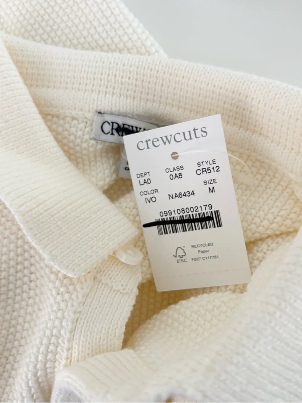 NWT J. Crew Crewcuts Kids' Short-sleeve Seed-stitch Sweater-polo Ivory